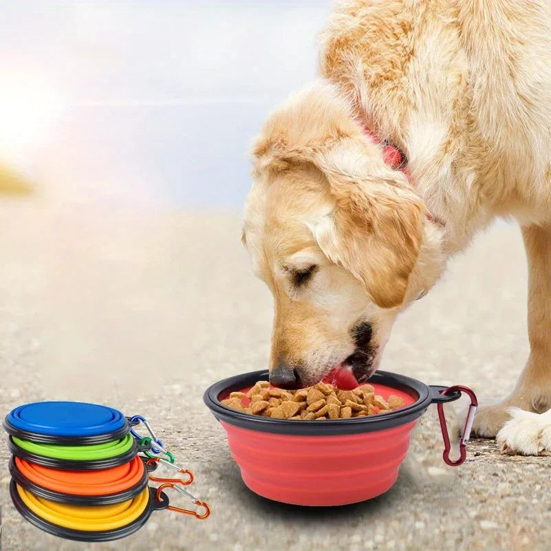 Tigela Dobrável para Cães – Tigela Portátil de Viagem para Ração e Água – Ideal para Passeios ao Ar Livre – Tigela de Silicone com Borda