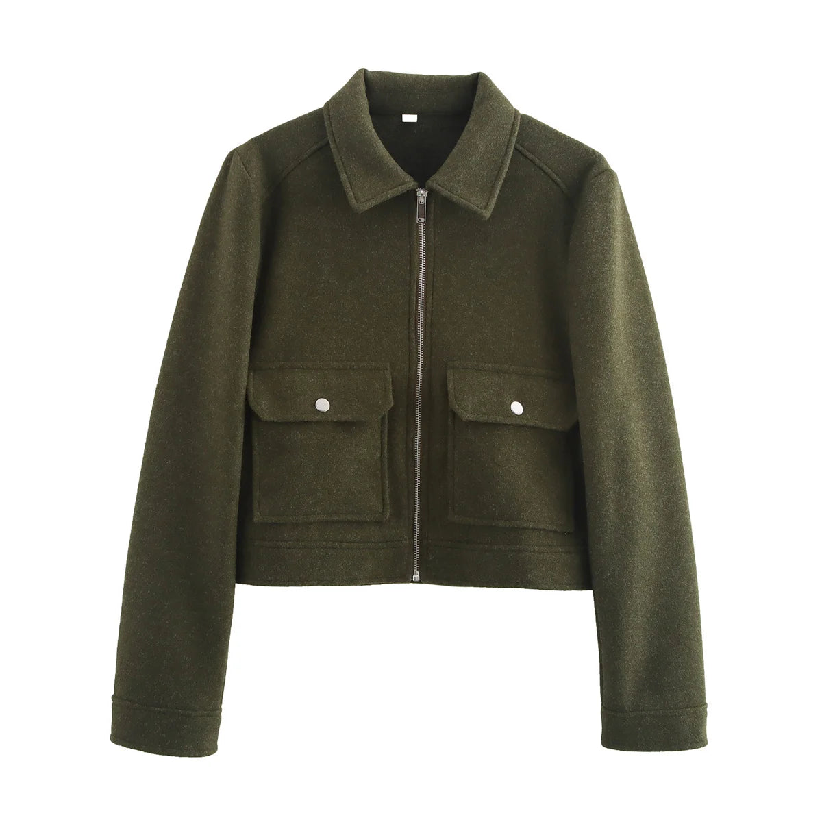 Jaqueta Feminina SLTNX com Zíper – Casaco Curto e Elegante de Inverno, Estilo Street, com Mangas Longas e Bolsos