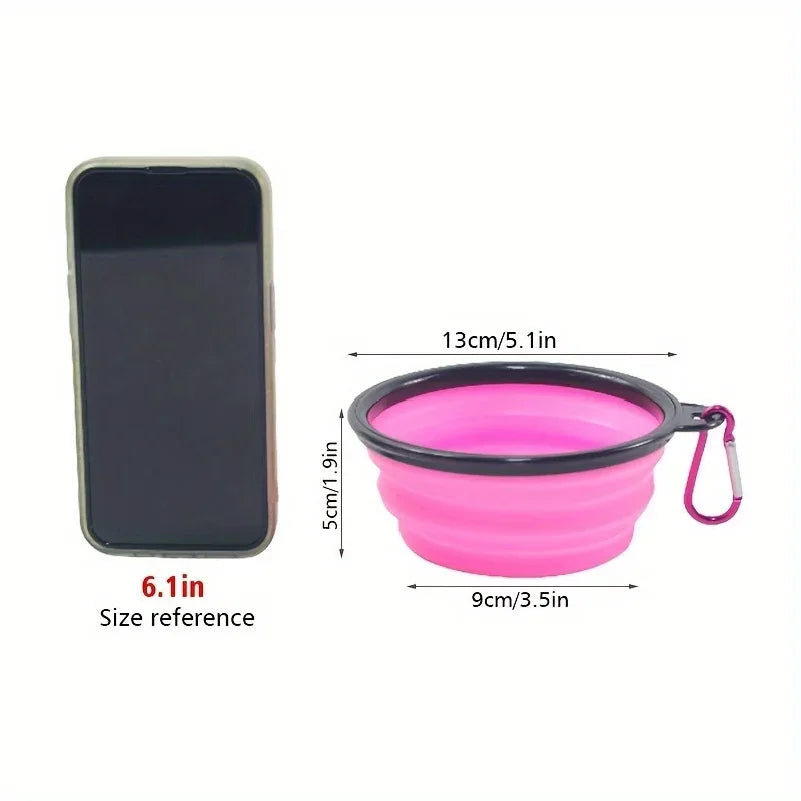 Tigela Dobrável para Cães – Tigela Portátil de Viagem para Ração e Água – Ideal para Passeios ao Ar Livre – Tigela de Silicone com Borda