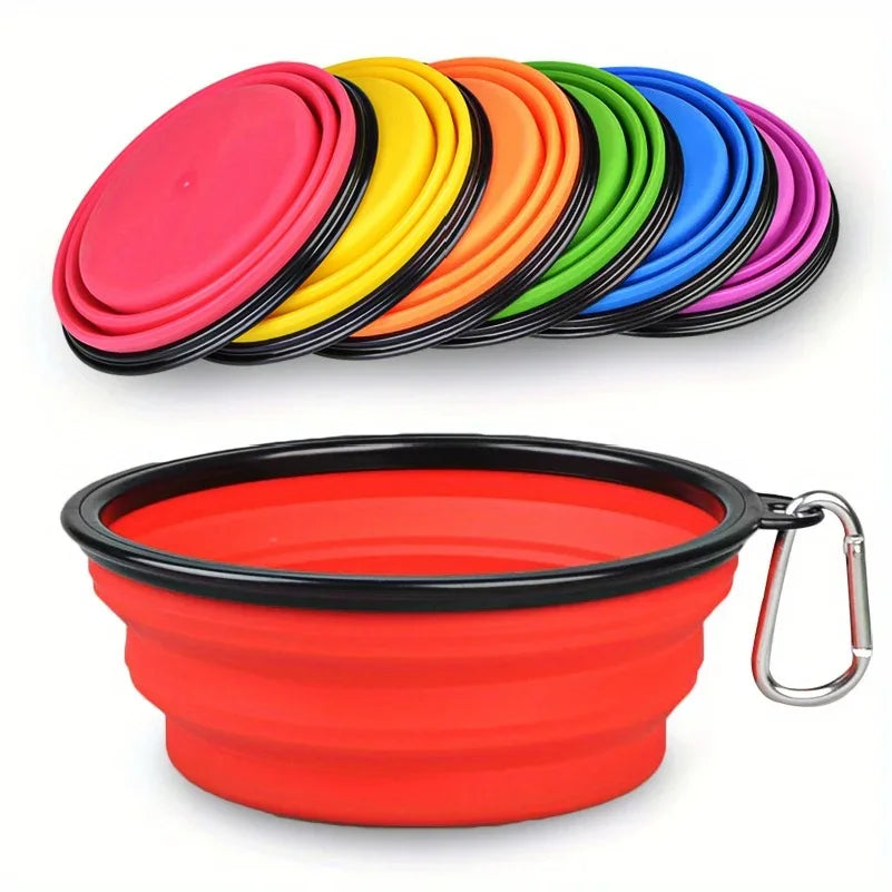 Tigela Dobrável para Cães – Tigela Portátil de Viagem para Ração e Água – Ideal para Passeios ao Ar Livre – Tigela de Silicone com Borda