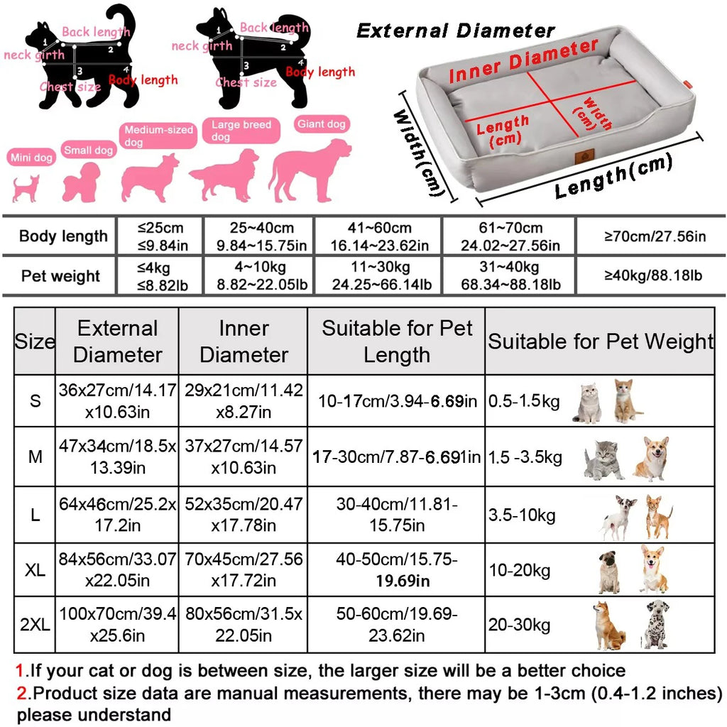 Cama Quadrada para Cães e Gatos (Uso em Todas as Estações) – Colchão Resistente a Mordidas, Macio e Acolchoado, Impermeável