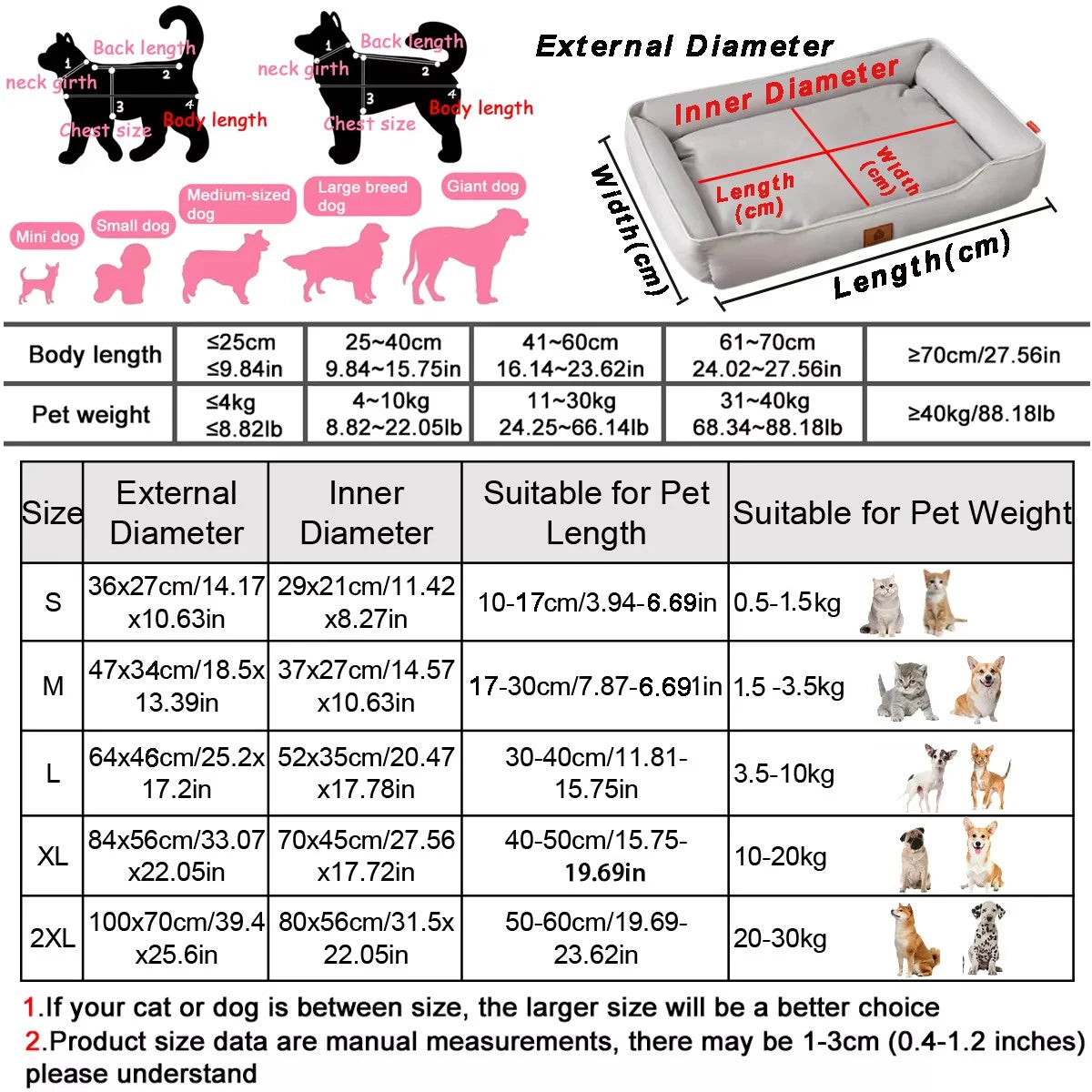 Cama Quadrada para Cães e Gatos (Uso em Todas as Estações) – Colchão Resistente a Mordidas, Macio e Acolchoado, Impermeável