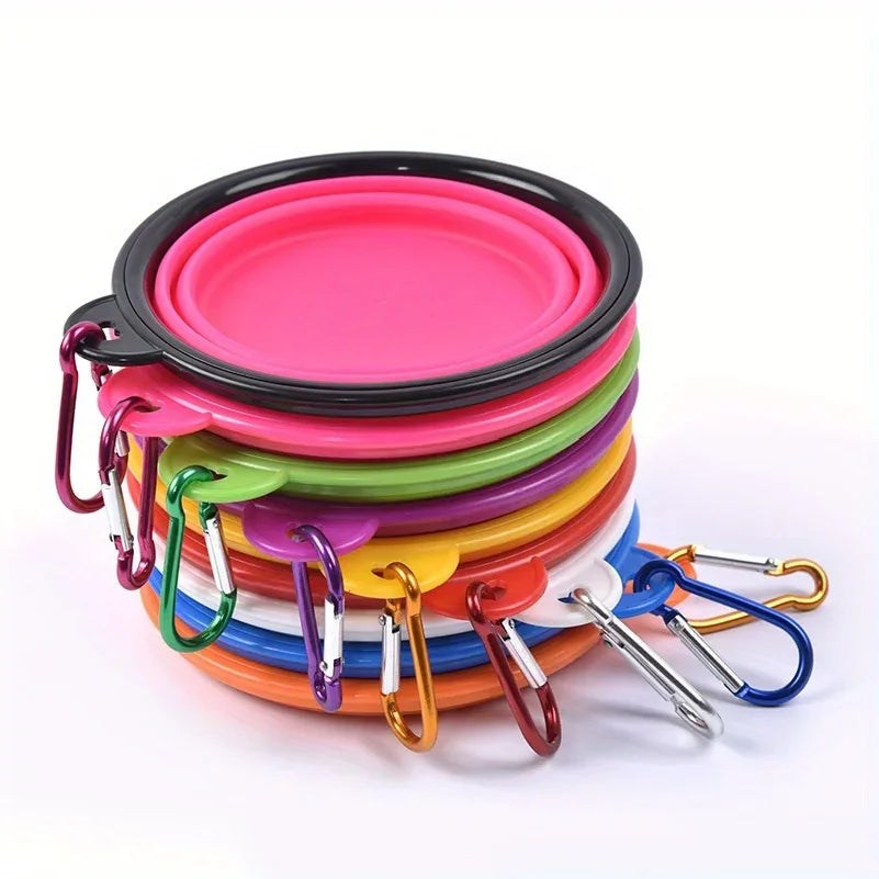 Tigela Dobrável para Cães – Tigela Portátil de Viagem para Ração e Água – Ideal para Passeios ao Ar Livre – Tigela de Silicone com Borda
