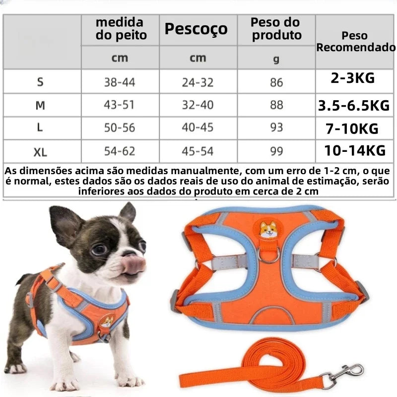 Guia e Colete para Cães e Gatos de Pequeno e Médio Porte