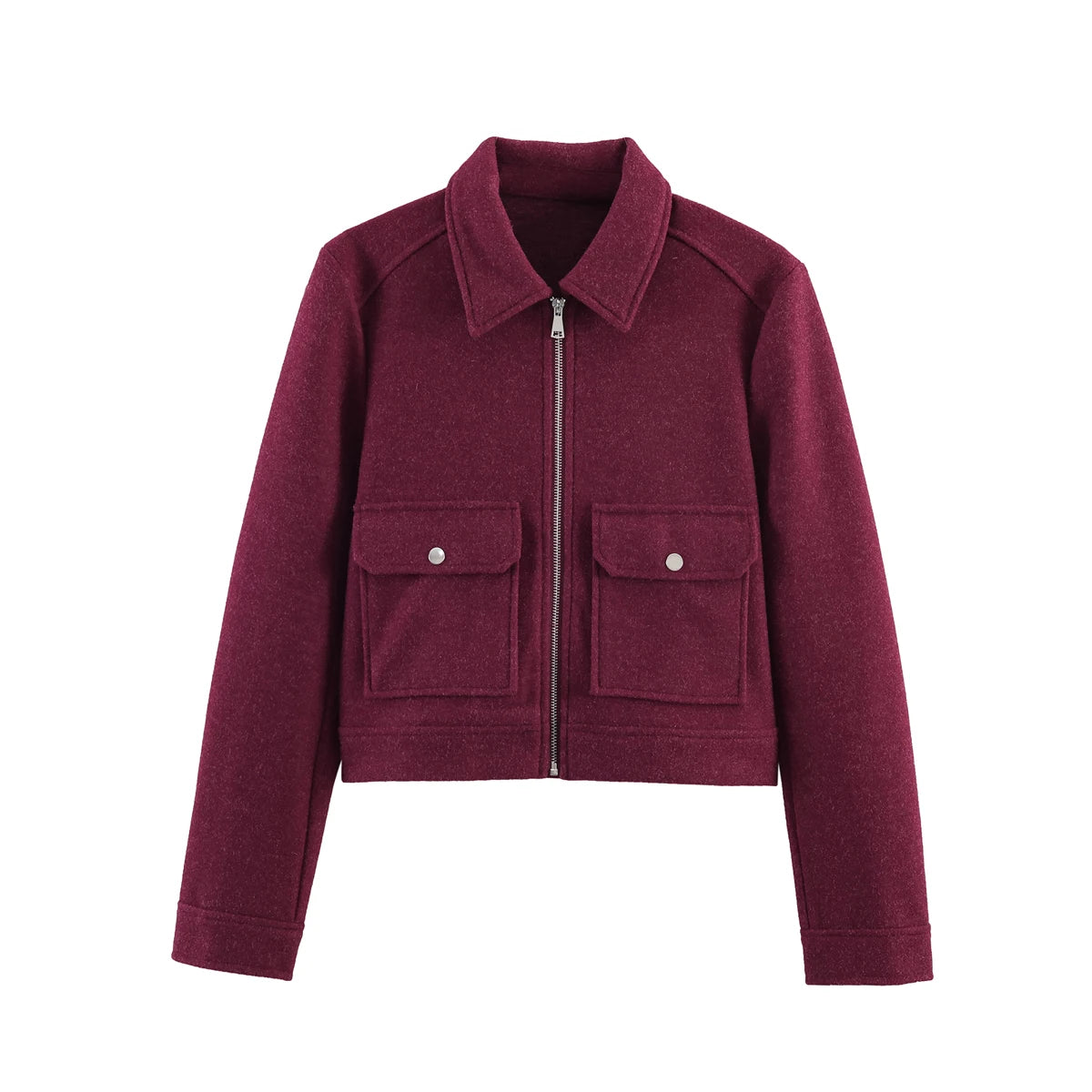 Jaqueta Feminina SLTNX com Zíper – Casaco Curto e Elegante de Inverno, Estilo Street, com Mangas Longas e Bolsos