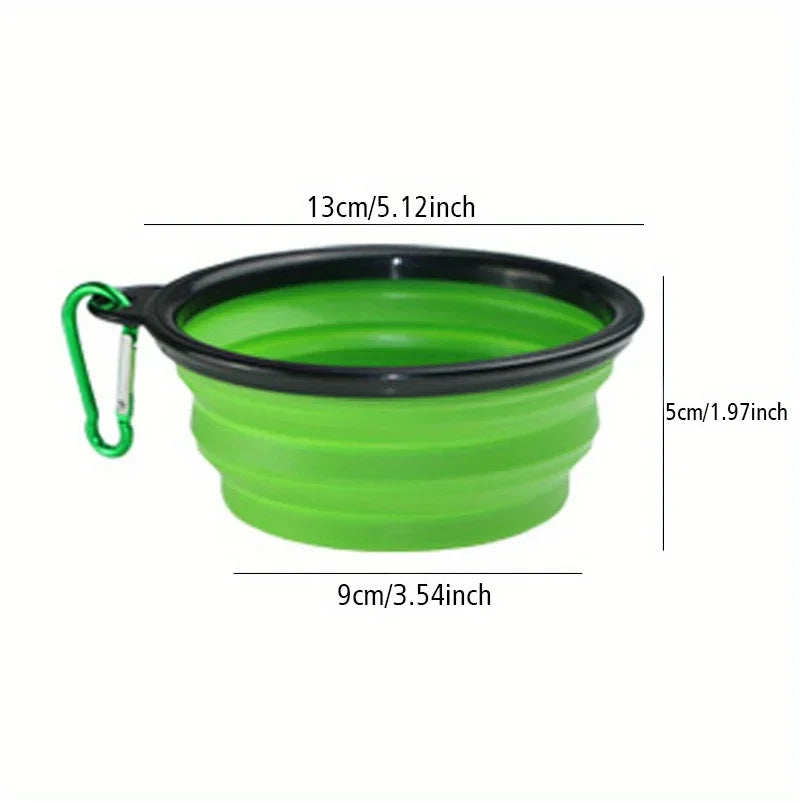 Tigela Dobrável para Cães – Tigela Portátil de Viagem para Ração e Água – Ideal para Passeios ao Ar Livre – Tigela de Silicone com Borda
