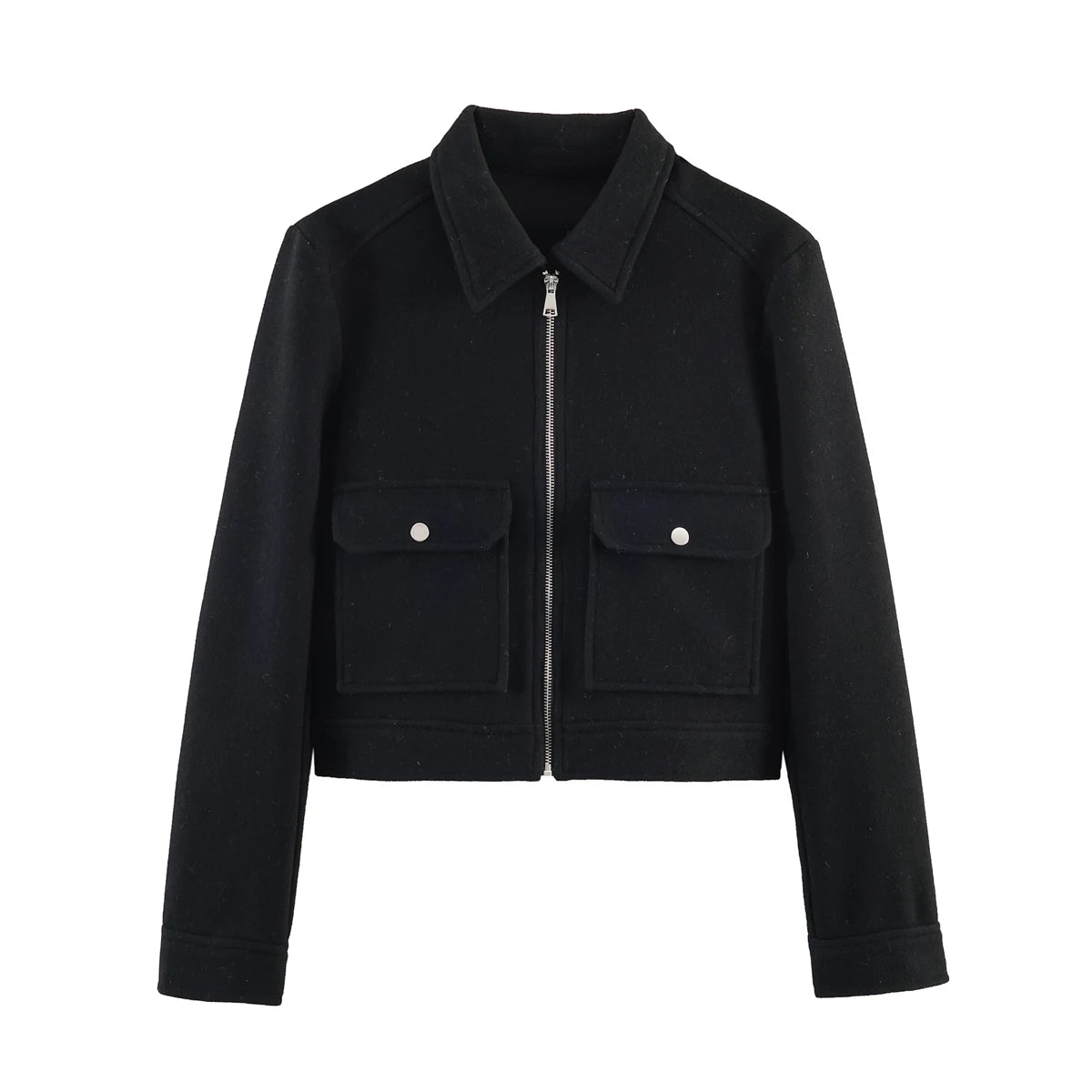 Jaqueta Feminina SLTNX com Zíper – Casaco Curto e Elegante de Inverno, Estilo Street, com Mangas Longas e Bolsos
