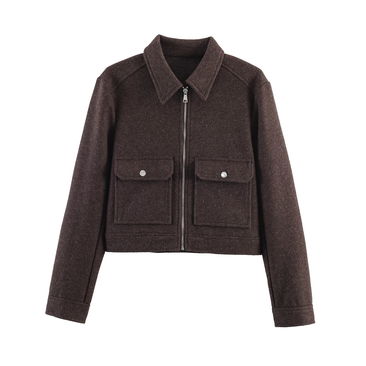 Jaqueta Feminina SLTNX com Zíper – Casaco Curto e Elegante de Inverno, Estilo Street, com Mangas Longas e Bolsos