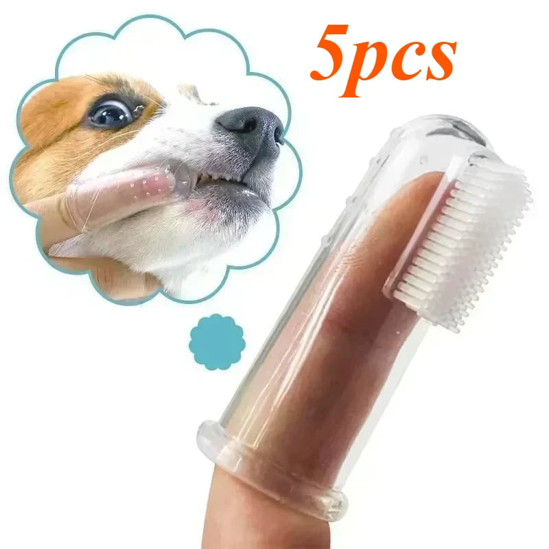 Kit com 5 Escovas de Dedo Supermacias para Higiene Bucal de Cães (Combate Mau Hálito e Tártaro)