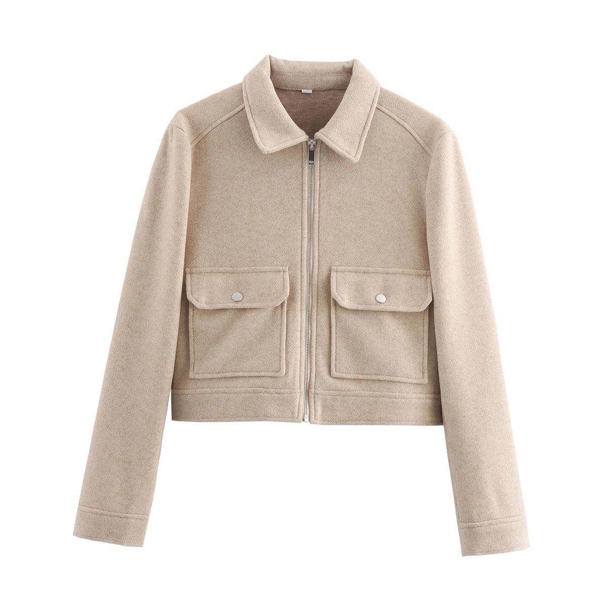 Jaqueta Feminina SLTNX com Zíper – Casaco Curto e Elegante de Inverno, Estilo Street, com Mangas Longas e Bolsos