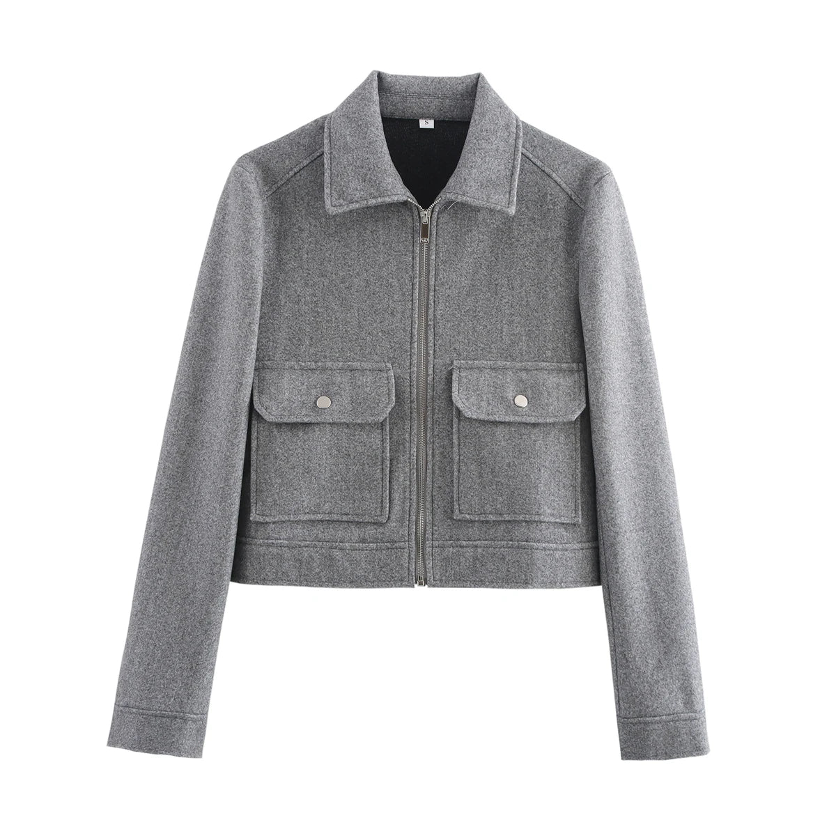 Jaqueta Feminina SLTNX com Zíper – Casaco Curto e Elegante de Inverno, Estilo Street, com Mangas Longas e Bolsos