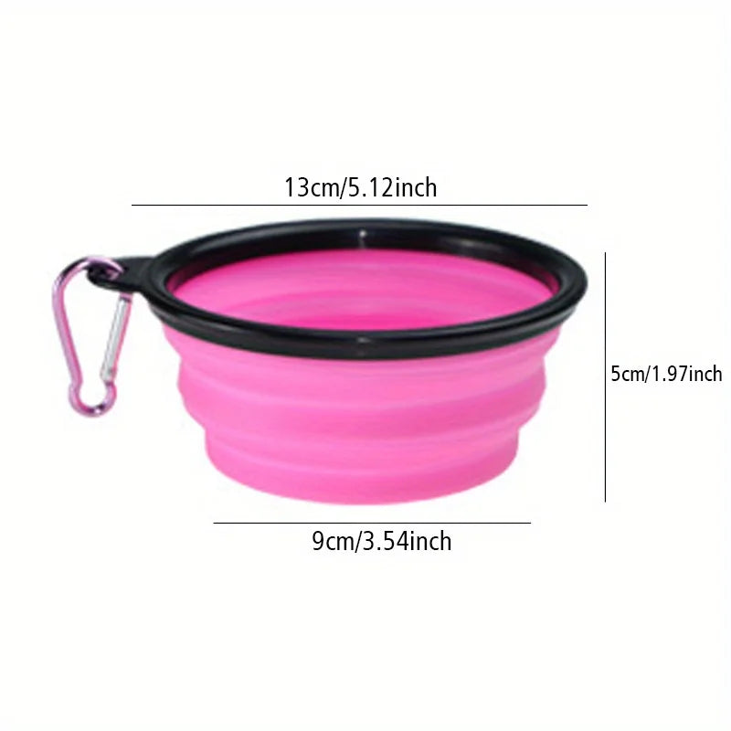 Tigela Dobrável para Cães – Tigela Portátil de Viagem para Ração e Água – Ideal para Passeios ao Ar Livre – Tigela de Silicone com Borda