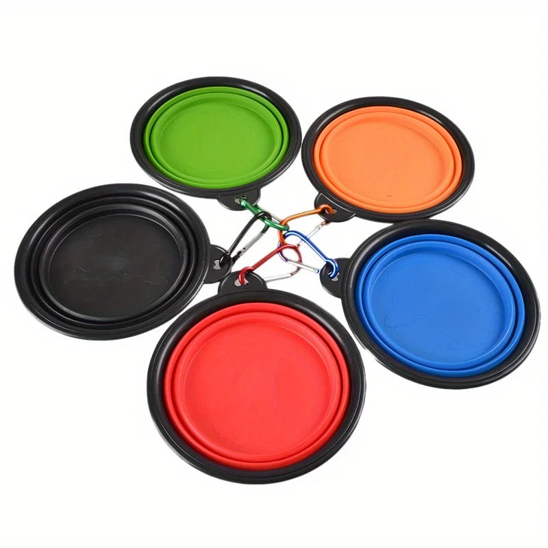 Tigela Dobrável para Cães – Tigela Portátil de Viagem para Ração e Água – Ideal para Passeios ao Ar Livre – Tigela de Silicone com Borda